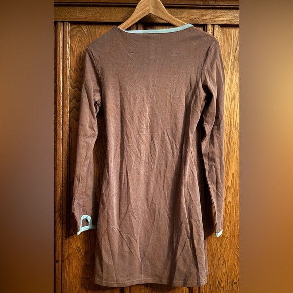 JOY ORGANIC brown & light blue tunic top wrap dress. 100% organic cotton. Soft. - Picture 5 of 12